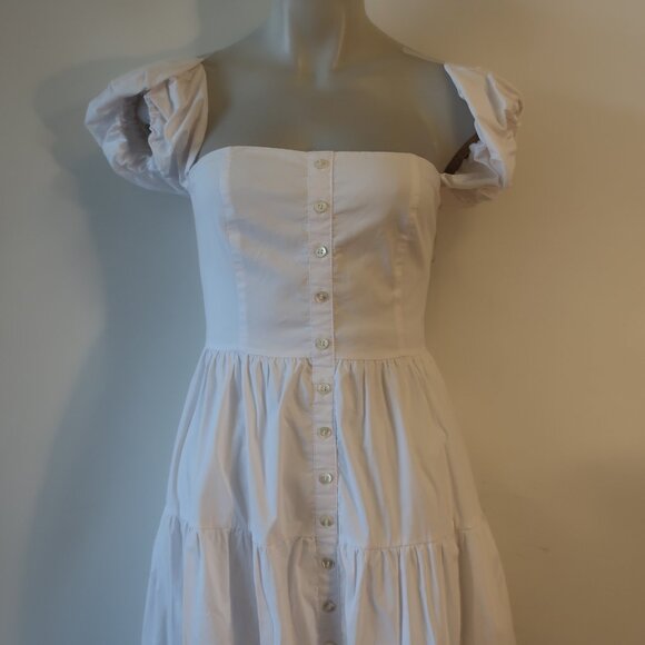 Womens Staud Elio White Off-The-Shoulder Midi Dress 4 - Picture 11 of 16